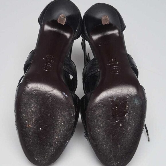 Chanel Black Quilted Leather Lace Up Cut Out Heels Size 7.5/38 - Picture 2 of 5